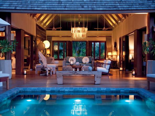 Desroches Island Resort - pool at night