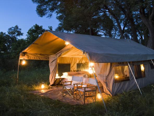 Savute Under Canvas - tent exterior at night