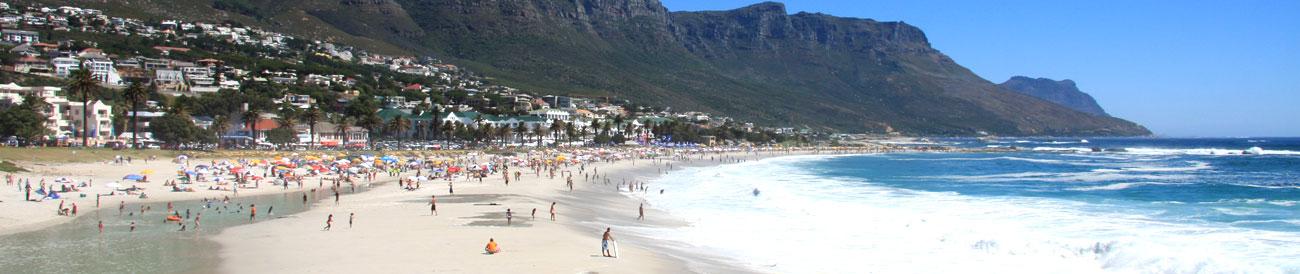 Camps Bay - this scenic suburb is fronted by beautiful Camps Bay beach, one of the most spectacular white-sand beaches in the Cape.