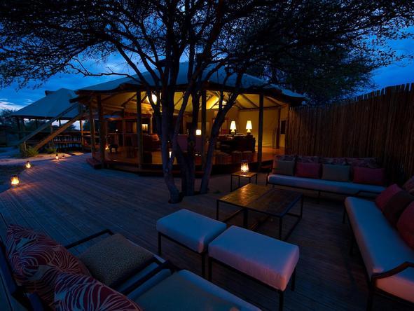 Kalahari Plains Camp - main deck at night