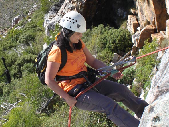 Sharlene Swart - descending Table Mountain via abseil!