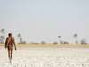 Botswana's stark white Makgadikagdi Pans contrast strongly with their surrounding golden grasslands.